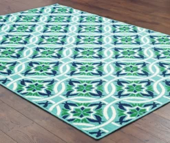 Halsey Blue & Green Outdoor Area Rug, (3'7" X 5'6") -Home Store 810413049 3