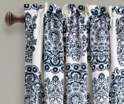 Evelyn Medallion Navy & White Room-Darkening Rod Pocket Curtain Panel Pair, (84") -Home Store 810468105 1