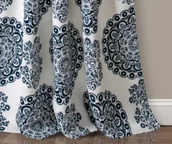 Evelyn Medallion Navy & White Room-Darkening Rod Pocket Curtain Panel Pair, (84") -Home Store 810468105 2