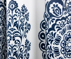 Evelyn Medallion Navy & White Room-Darkening Rod Pocket Curtain Panel Pair, (84") -Home Store 810468105 3