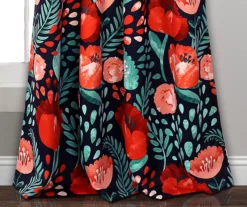 Poppy Garden Navy & Red Room-Darkening Back Tab Curtain Panel Pair, (84") -Home Store 810468161 3