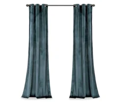 Prima Velvet Slate Blue Room-Darkening Grommet Curtain Panel Pair, (95") -Home Store 810468173 6