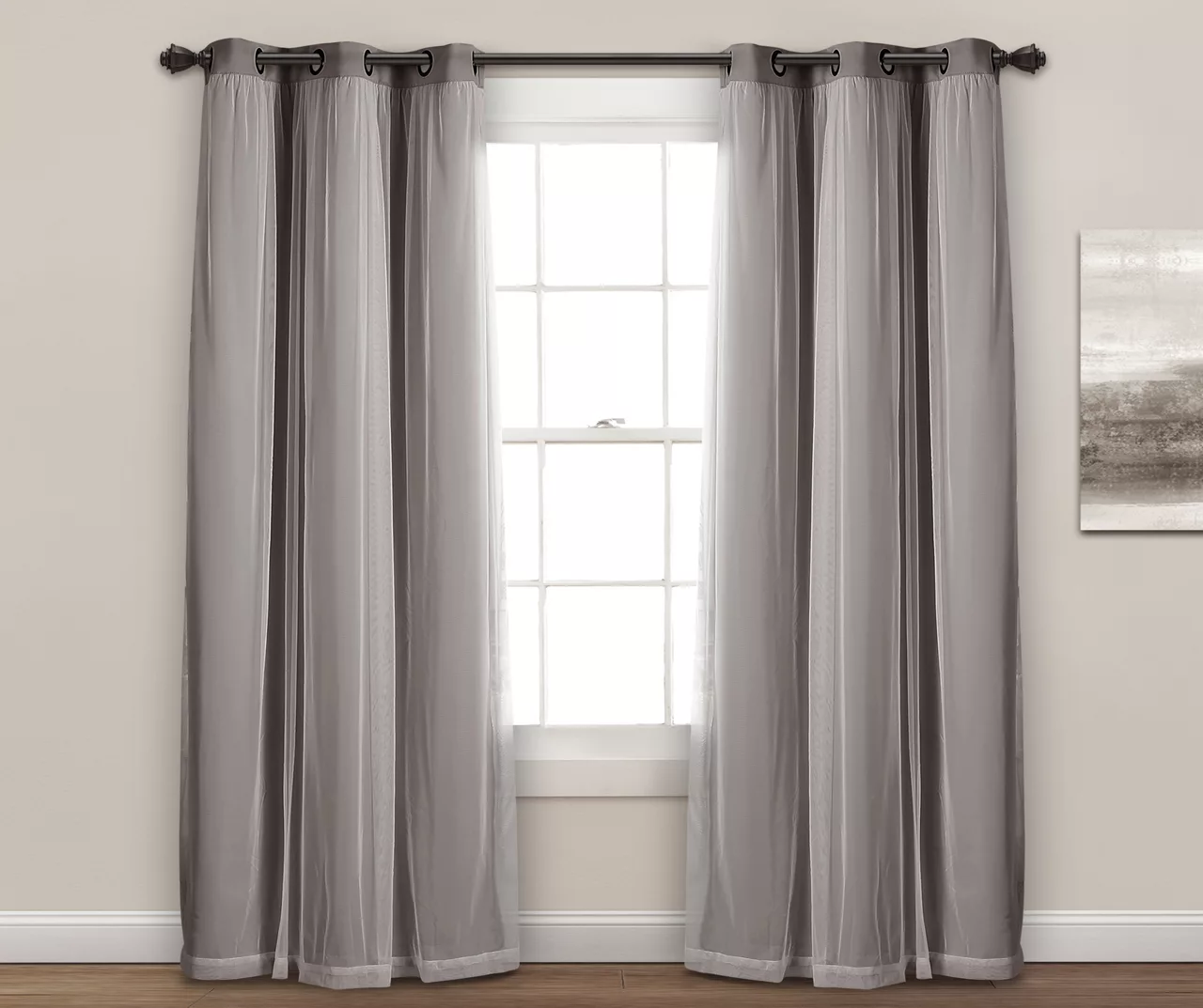 Lush Dark Gray Blackout Grommet Curtain Panel Pair With Sheer Overlay, (84") 4 Lush Dark Gray Blackout Grommet Curtain Panel Pair With Sheer Overlay, (84") - Image 2