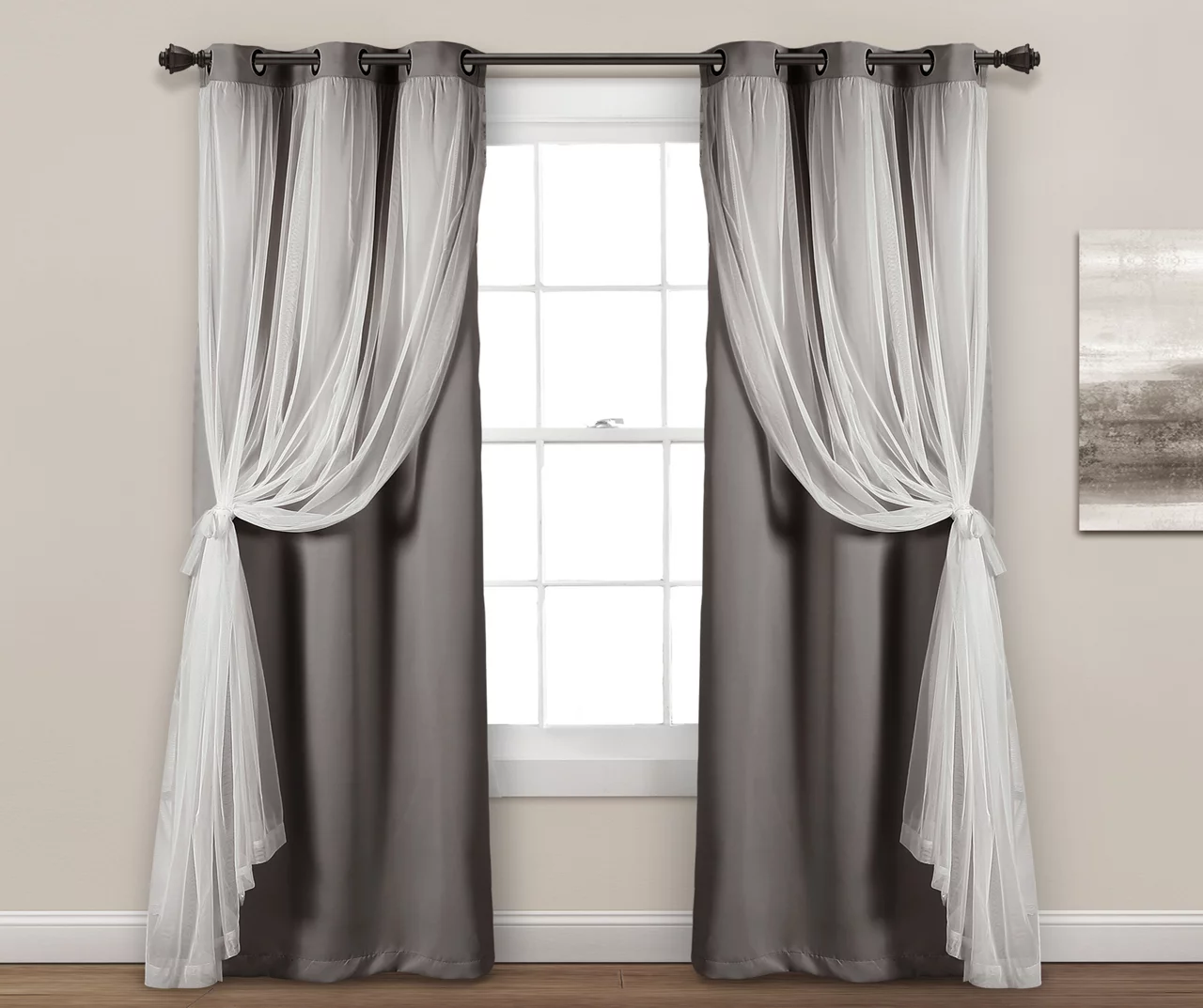 Lush Dark Gray Blackout Grommet Curtain Panel Pair With Sheer Overlay, (84") 5 Lush Dark Gray Blackout Grommet Curtain Panel Pair With Sheer Overlay, (84") - Image 3