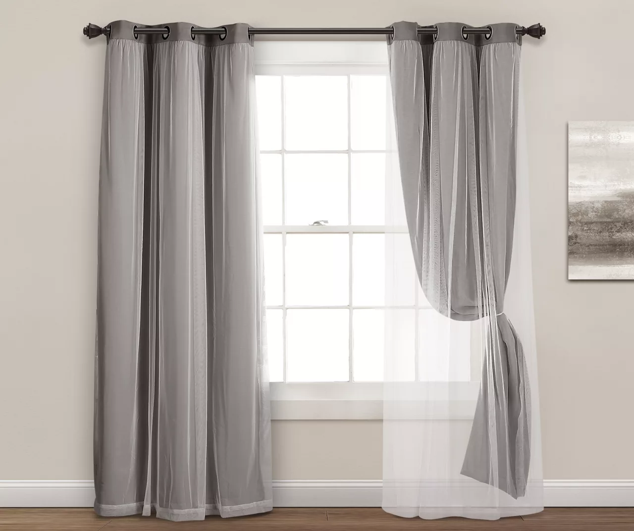 Lush Dark Gray Blackout Grommet Curtain Panel Pair With Sheer Overlay, (84") 6 Lush Dark Gray Blackout Grommet Curtain Panel Pair With Sheer Overlay, (84") - Image 4