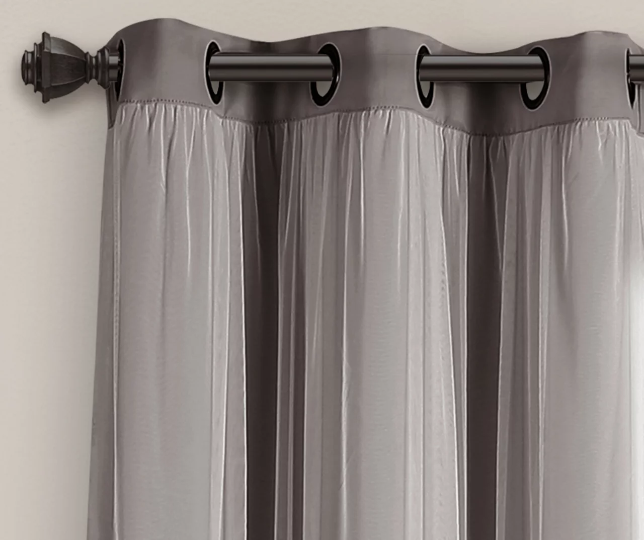 Lush Dark Gray Blackout Grommet Curtain Panel Pair With Sheer Overlay, (84") 7 Lush Dark Gray Blackout Grommet Curtain Panel Pair With Sheer Overlay, (84") - Image 5