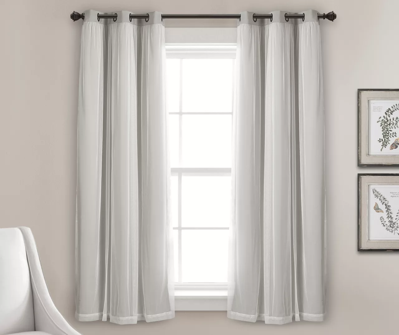 Lush Light Gray Blackout Grommet Curtain Panel Pair With Sheer Overlay, (63") 4 Lush Light Gray Blackout Grommet Curtain Panel Pair With Sheer Overlay, (63") - Image 2