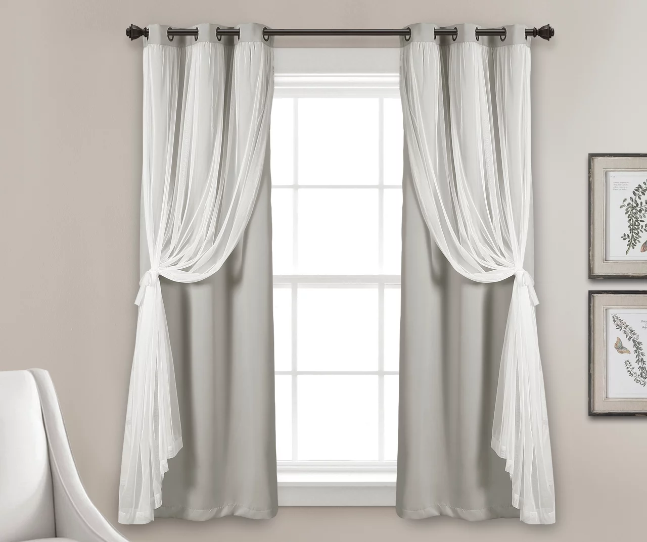 Lush Light Gray Blackout Grommet Curtain Panel Pair With Sheer Overlay, (63") 5 Lush Light Gray Blackout Grommet Curtain Panel Pair With Sheer Overlay, (63") - Image 3