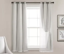 Lush Light Gray Blackout Grommet Curtain Panel Pair With Sheer Overlay, (63") 12 Lush Light Gray Blackout Grommet Curtain Panel Pair With Sheer Overlay, (63") -Home Store 810468192 3