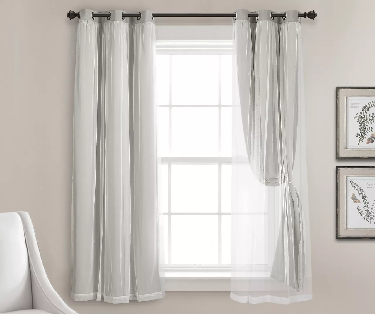 Lush Light Gray Blackout Grommet Curtain Panel Pair With Sheer Overlay, (63") 6 Lush Light Gray Blackout Grommet Curtain Panel Pair With Sheer Overlay, (63") - Image 4