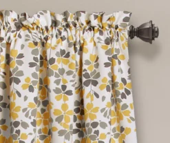Weeping Flowers Yellow & Gray Room-Darkening Rod Pocket Curtain Panel Pair, (95") -Home Store 810468240 1