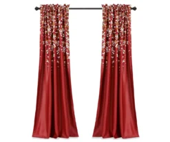 Weeping Flowers Red Room-Darkening Rod Pocket Curtain Panel Pair, (84") -Home Store 810468242 6