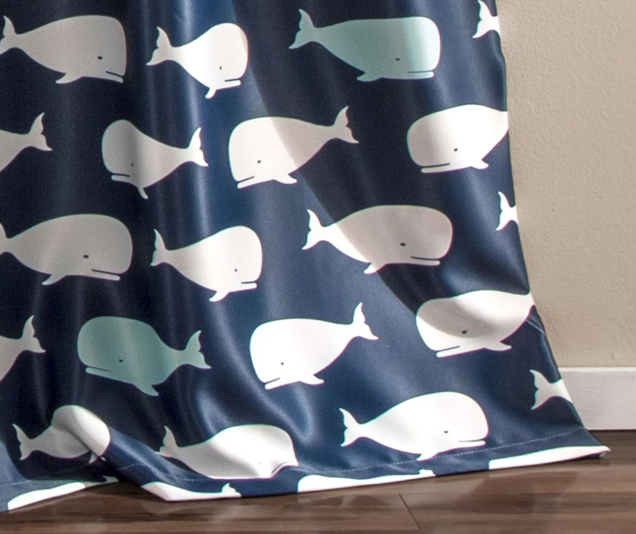 Whale Navy Room-Darkening Rod Pocket Curtain Panel Pair, (84") 6 Whale Navy Room-Darkening Rod Pocket Curtain Panel Pair, (84") - Image 4