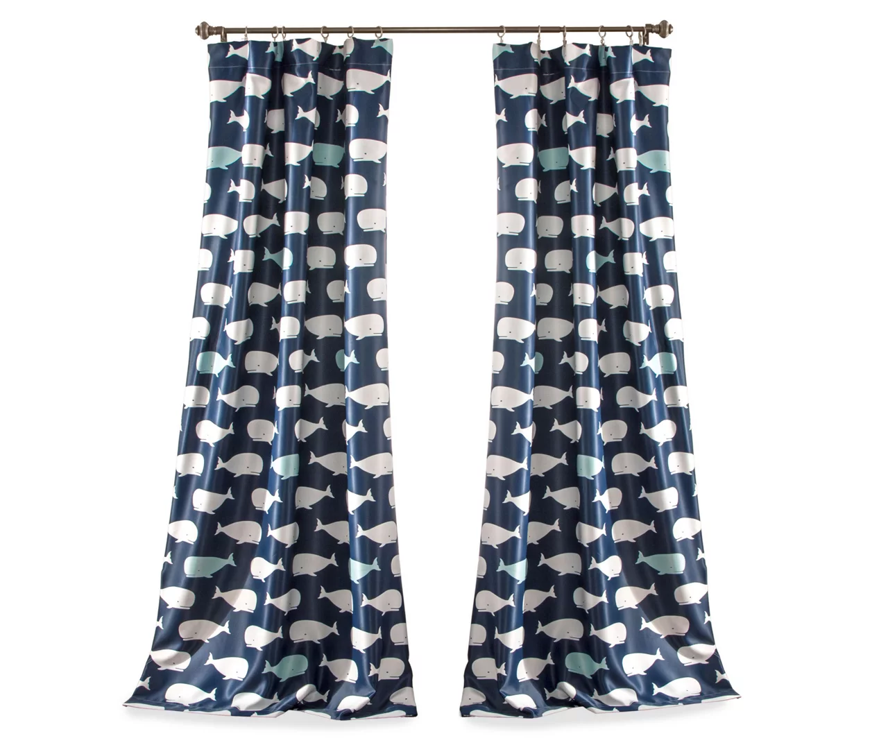 Whale Navy Room-Darkening Rod Pocket Curtain Panel Pair, (84") 9 Whale Navy Room-Darkening Rod Pocket Curtain Panel Pair, (84") - Image 7