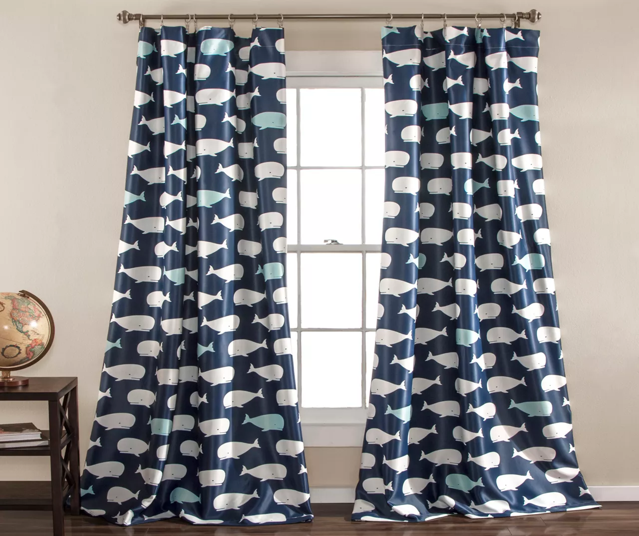 Whale Navy Room-Darkening Rod Pocket Curtain Panel Pair, (84") 3 Whale Navy Room-Darkening Rod Pocket Curtain Panel Pair, (84")