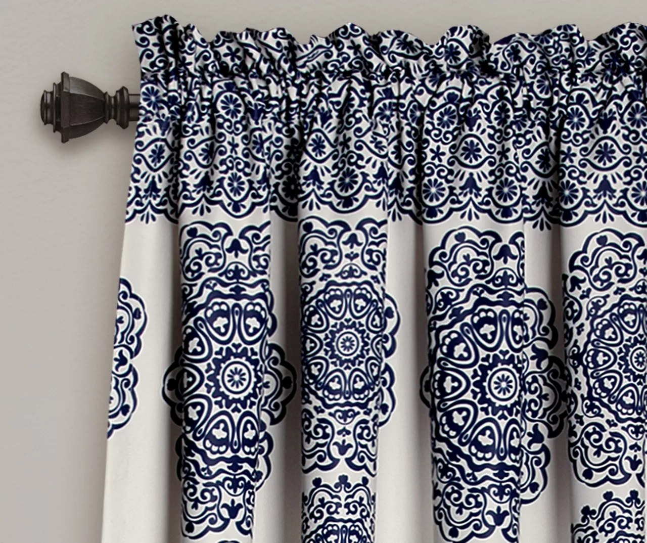 Stripe Medallion Navy Room-Darkening Rod Pocket Curtain Panel Pair, (84") 4 Stripe Medallion Navy Room-Darkening Rod Pocket Curtain Panel Pair, (84") - Image 2