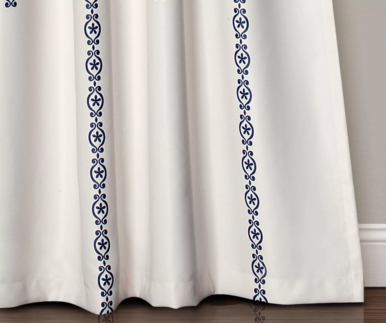 Stripe Medallion Navy Room-Darkening Rod Pocket Curtain Panel Pair, (84") 5 Stripe Medallion Navy Room-Darkening Rod Pocket Curtain Panel Pair, (84") - Image 3