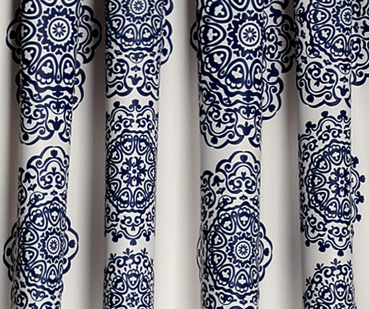 Stripe Medallion Navy Room-Darkening Rod Pocket Curtain Panel Pair, (84") 6 Stripe Medallion Navy Room-Darkening Rod Pocket Curtain Panel Pair, (84") - Image 4