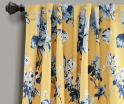 Tania Floral Yellow & Blue Room-Darkening Back Tab Curtain Panel Pair, (84") -Home Store 810468285 1 1