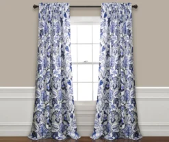 Cynthia Jacobean Blue Room-Darkening Rod Pocket Curtain Panel Pair, (108")