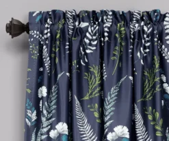 Devonia Allover Navy & Green Floral Room-Darkening Rod Pocket Curtain Panel Pair, (84") -Home Store 810468316 1 1