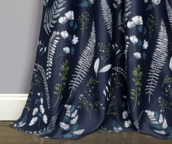 Devonia Allover Navy & Green Floral Room-Darkening Rod Pocket Curtain Panel Pair, (84") -Home Store 810468316 3 1