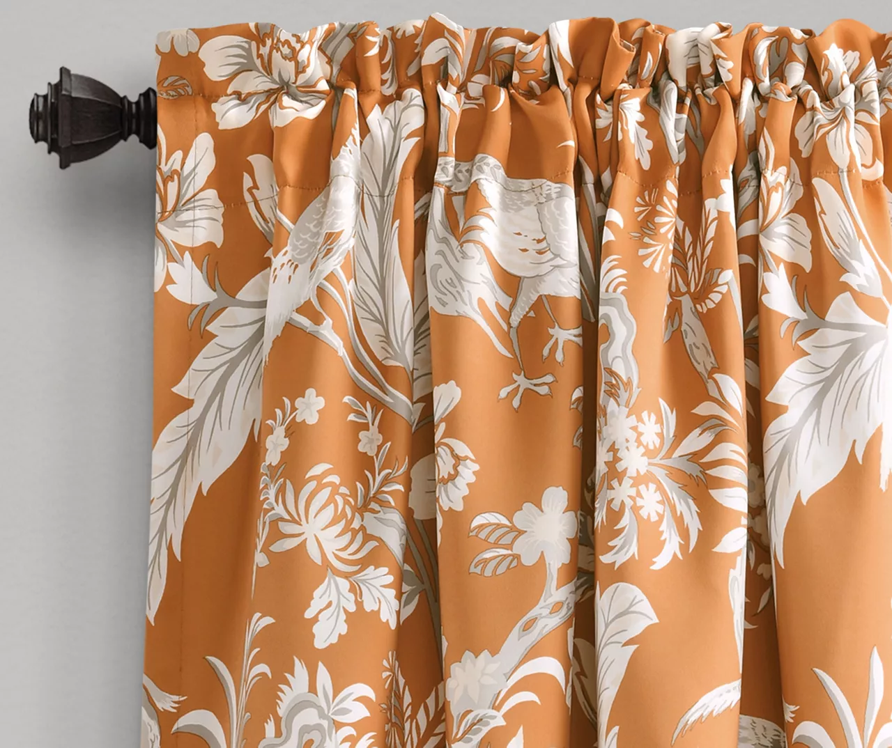 Dolores Orange Floral Room-Darkening Rod Pocket Curtain Panel Pair, (84") 4 Dolores Orange Floral Room-Darkening Rod Pocket Curtain Panel Pair, (84") - Image 2