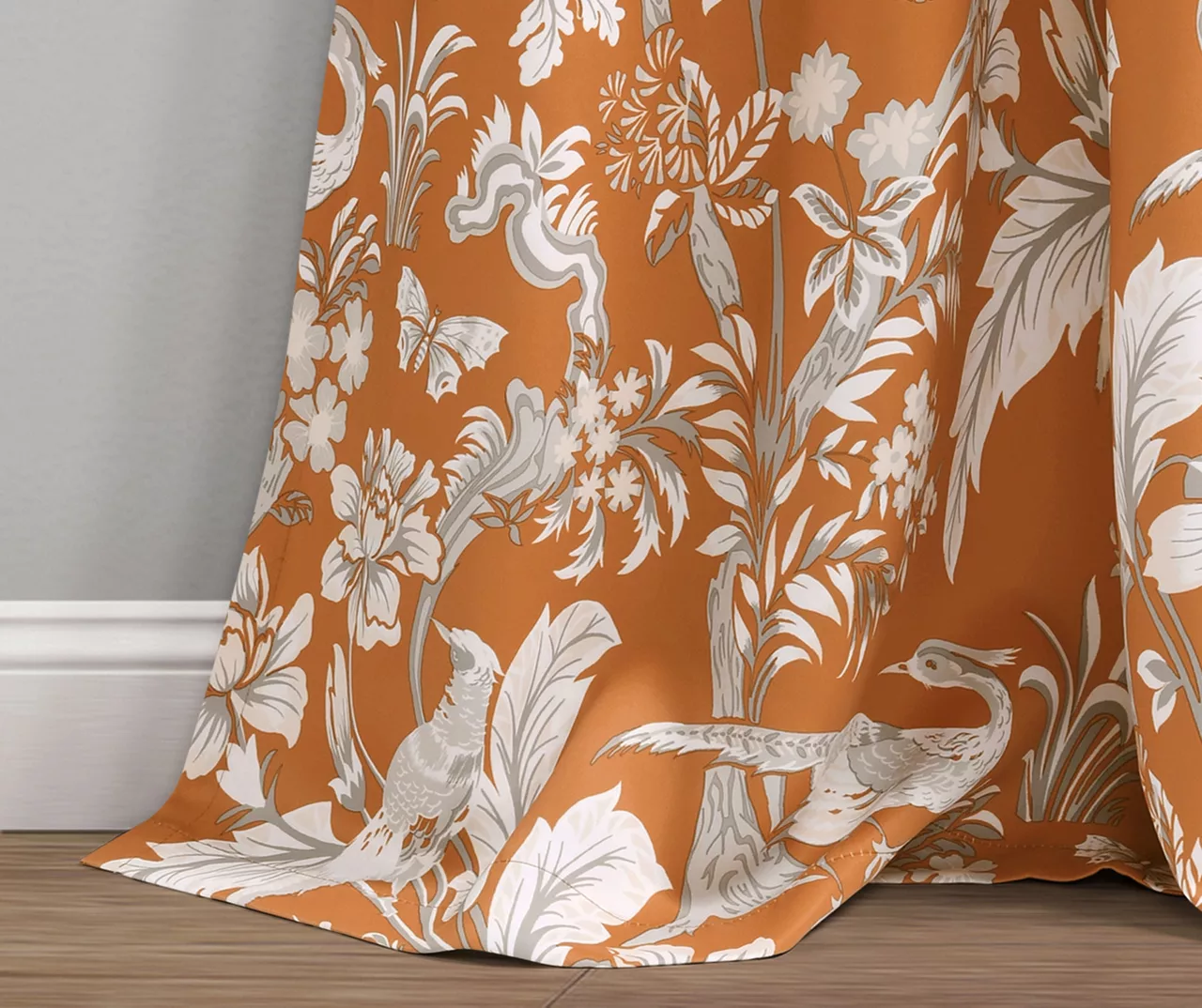 Dolores Orange Floral Room-Darkening Rod Pocket Curtain Panel Pair, (84") 6 Dolores Orange Floral Room-Darkening Rod Pocket Curtain Panel Pair, (84") - Image 4