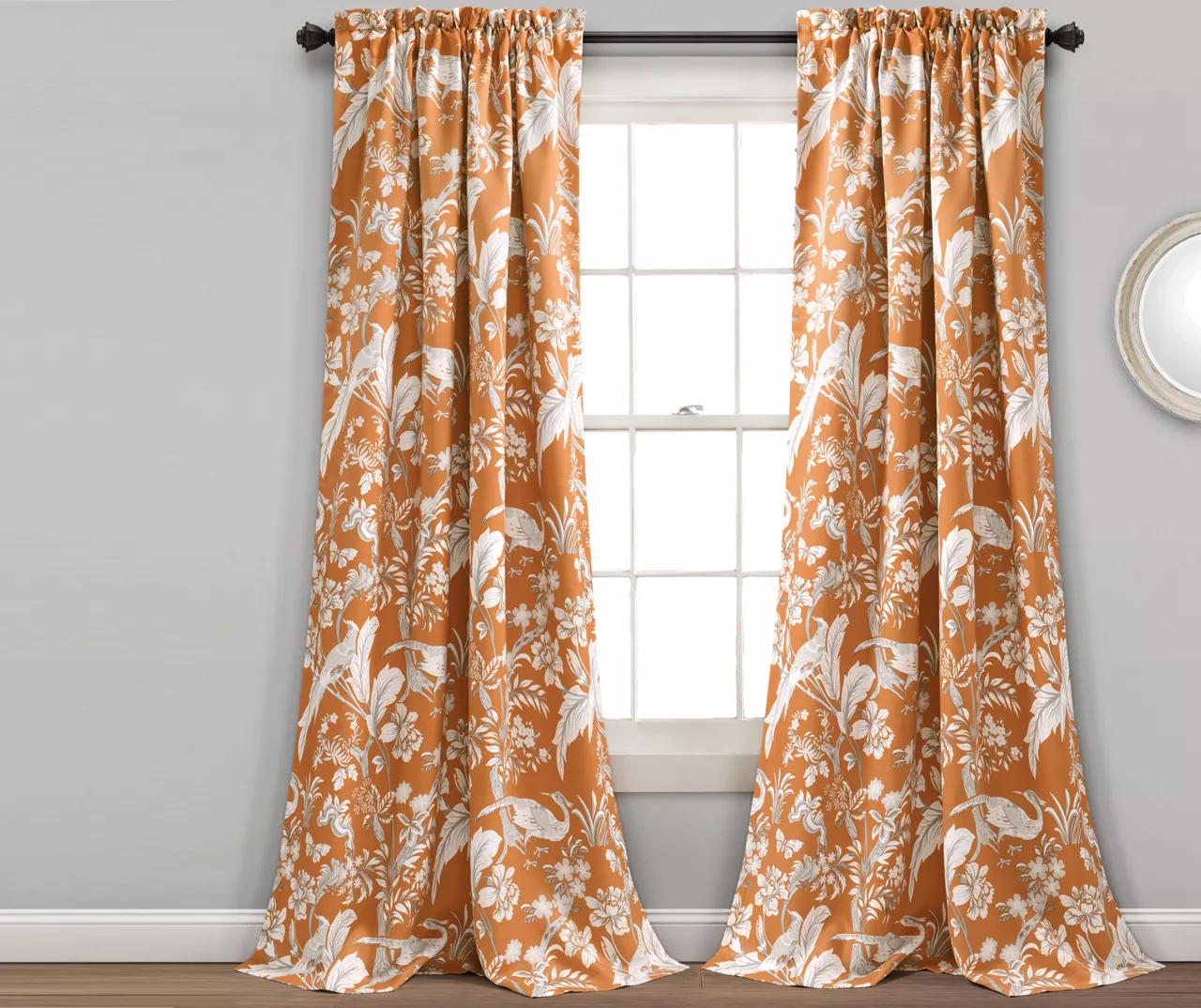 Dolores Orange Floral Room-Darkening Rod Pocket Curtain Panel Pair, (84") 3 Dolores Orange Floral Room-Darkening Rod Pocket Curtain Panel Pair, (84")