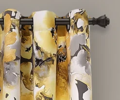 Floral Watercolor Yellow & Gray Room-Darkening Grommet Curtain Panel Pair, (84") -Home Store 810468424 1