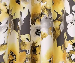 Floral Watercolor Yellow & Gray Room-Darkening Grommet Curtain Panel Pair, (84") -Home Store 810468424 2