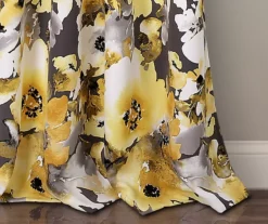 Floral Watercolor Yellow & Gray Room-Darkening Grommet Curtain Panel Pair, (84") -Home Store 810468424 3