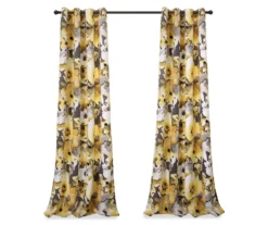 Floral Watercolor Yellow & Gray Room-Darkening Grommet Curtain Panel Pair, (84") -Home Store 810468424 6
