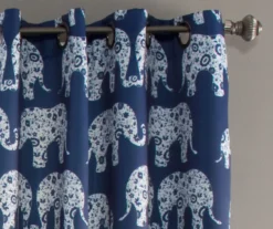 Elephant Parade Navy Room-Darkening Grommet Curtain Panel Pair, (84") -Home Store 810468431 1