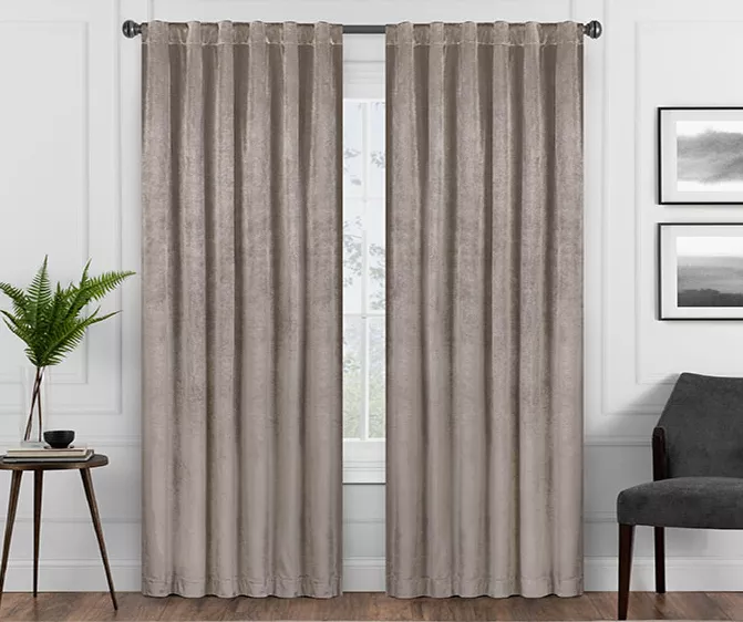 Harper Mushroom Velvet Blackout Rod Pocket Curtain Panel, (95") 3 Harper Mushroom Velvet Blackout Rod Pocket Curtain Panel, (95")