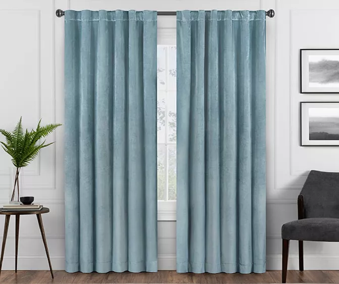Harper Blue Velvet Blackout Rod Pocket Curtain Panel, (108") 3 Harper Blue Velvet Blackout Rod Pocket Curtain Panel, (108")