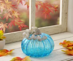 5" Blue Speckled Glass Pumpkin 10 5" Blue Speckled Glass Pumpkin -Home Store 810491578 A0 2