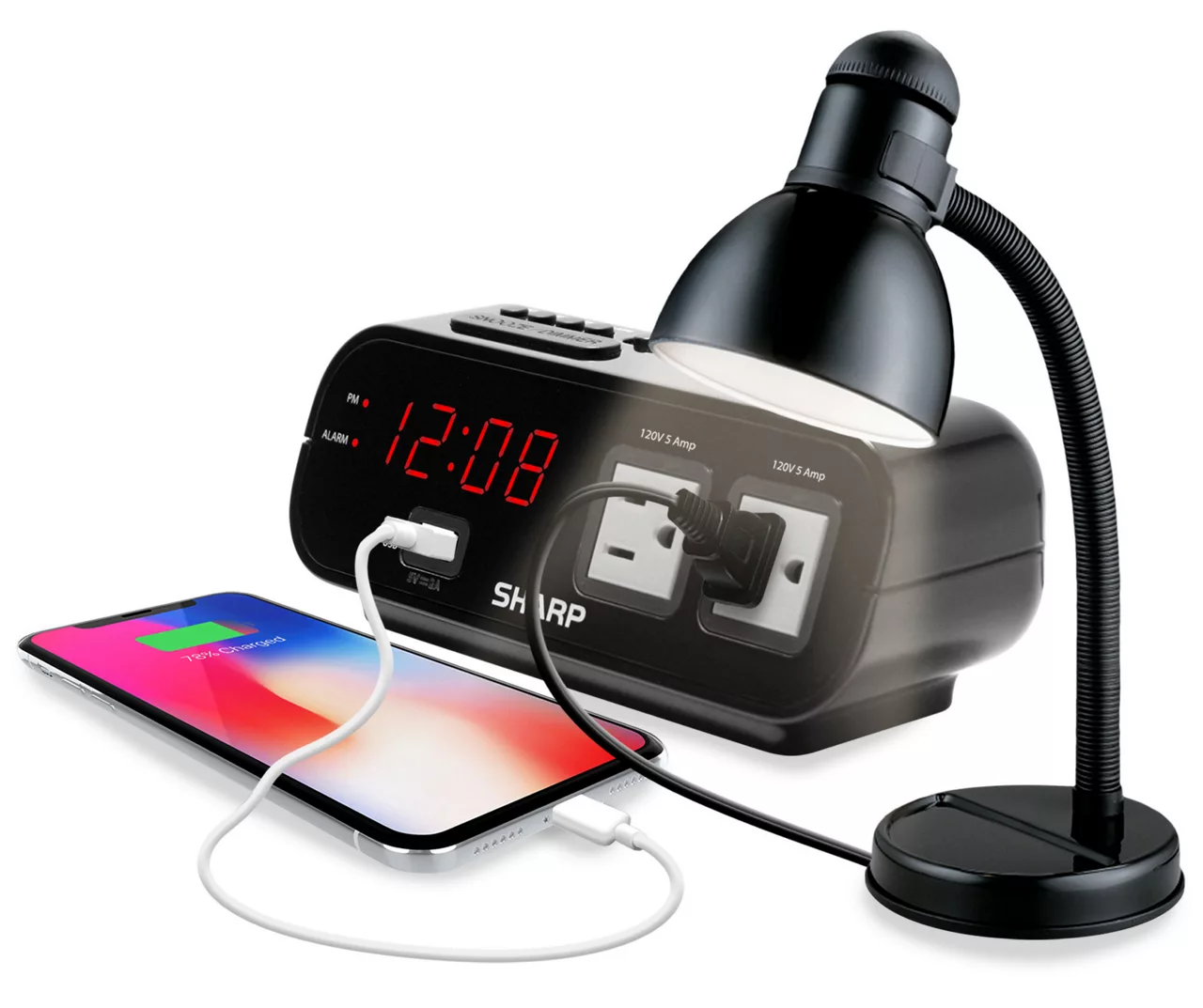 Sharp Digital Dual Alarm Clock With Power Outlets & USB Port 4 Sharp Digital Dual Alarm Clock With Power Outlets & USB Port - Image 2