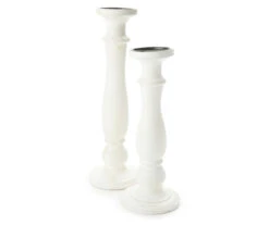 White Wood Pillar Candle Holder, (15") -Home Store 810509526 810509525 3