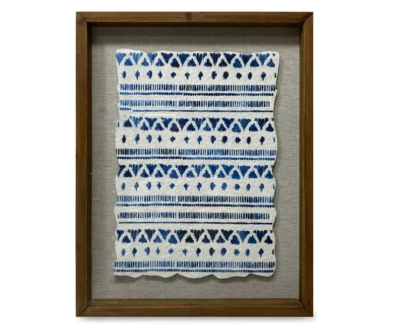 Blue & White Patterned Framed Fabric, (14" X 18") 3 Blue & White Patterned Framed Fabric, (14" X 18")