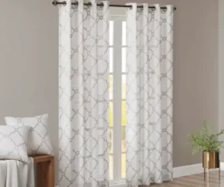 Sereno Fretwork Ivory Light-Filtering Grommet Curtain Panel, (63") -Home Store 810517995 810517996 810517998 1