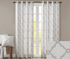 Sereno Fretwork Ivory Light-Filtering Grommet Curtain Panel, (63") -Home Store 810517995 810517996 810517998 2