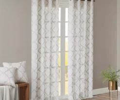Sereno Fretwork Ivory Light-Filtering Grommet Curtain Panel, (63") -Home Store 810517995 810517996 810517998 8