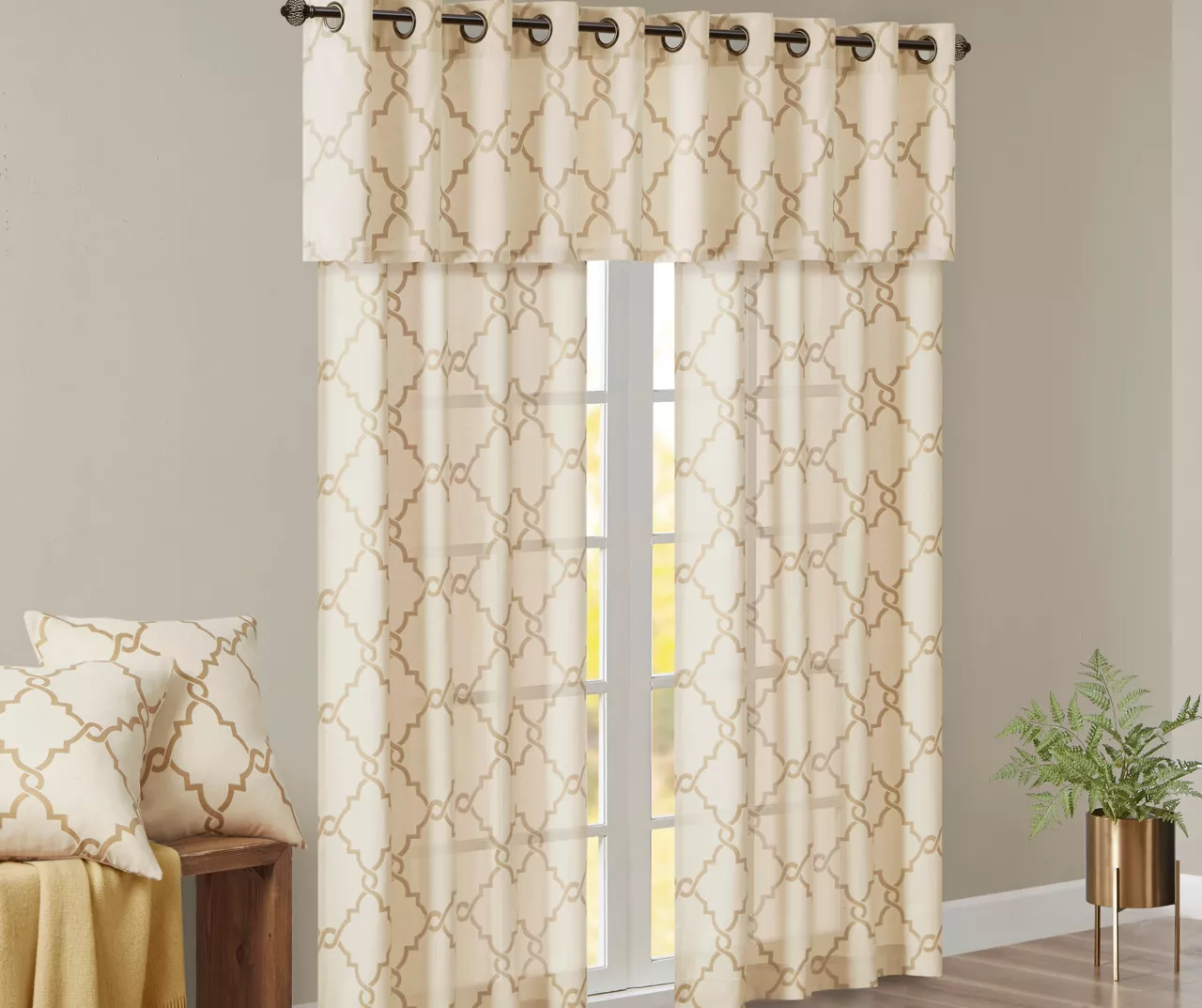 Sereno Fretwork Beige & Gold Light-Filtering Grommet Curtain Panel, (95") 13 Sereno Fretwork Beige & Gold Light-Filtering Grommet Curtain Panel, (95") - Image 11