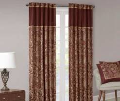 Valerie Burgundy Light-Filtering Rod Pocket Curtain Panel Pair, (95") -Home Store 810518081 810518082 1