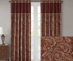 Valerie Burgundy Light-Filtering Rod Pocket Curtain Panel Pair, (95") -Home Store 810518081 810518082 2