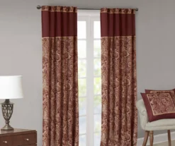 Valerie Burgundy Light-Filtering Rod Pocket Curtain Panel Pair, (95") -Home Store 810518081 810518082 8