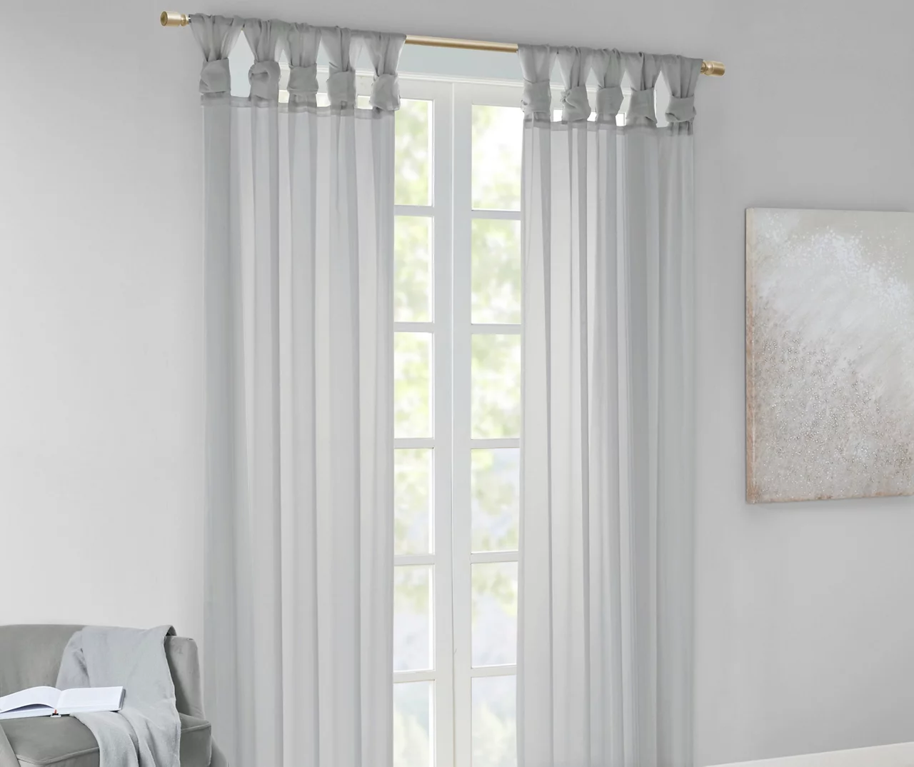 Persis Light Gray Voile Sheer Twisted Tab Curtain Panel Pair, (95") 4 Persis Light Gray Voile Sheer Twisted Tab Curtain Panel Pair, (95") - Image 2