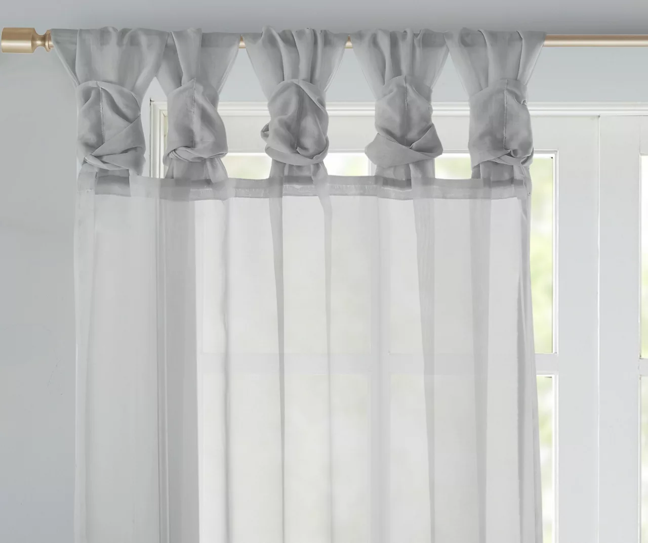 Persis Light Gray Voile Sheer Twisted Tab Curtain Panel Pair, (84") 6 Persis Light Gray Voile Sheer Twisted Tab Curtain Panel Pair, (84") - Image 4
