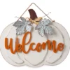 "Welcome" White Pumpkin Hanging Wall Decor -Home Store 810526354 1